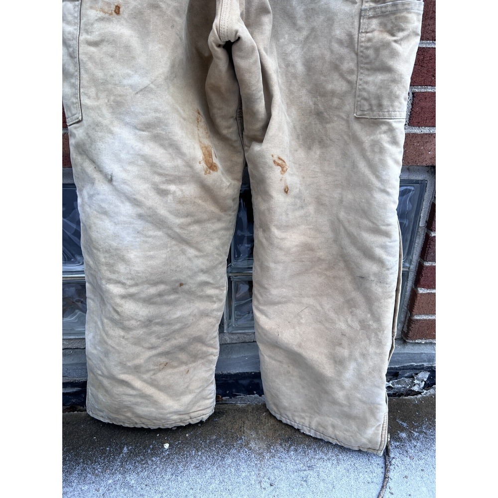 Vintage Carhartt Bib Overalls Quilted Lined Distressed Workwear Size 36x30 Brown - Picture 6 of 15